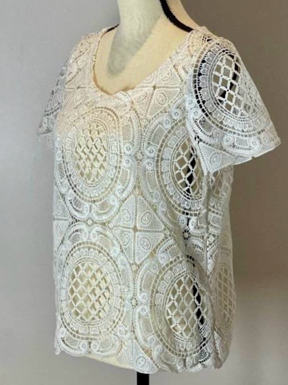 Anthropologie Blue Tassel Crochet Lace Top S